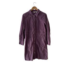 J.Jill Heritage Tumbled Corduroy Shirt Dress Coat Purple Mauve Size M Mid-Length